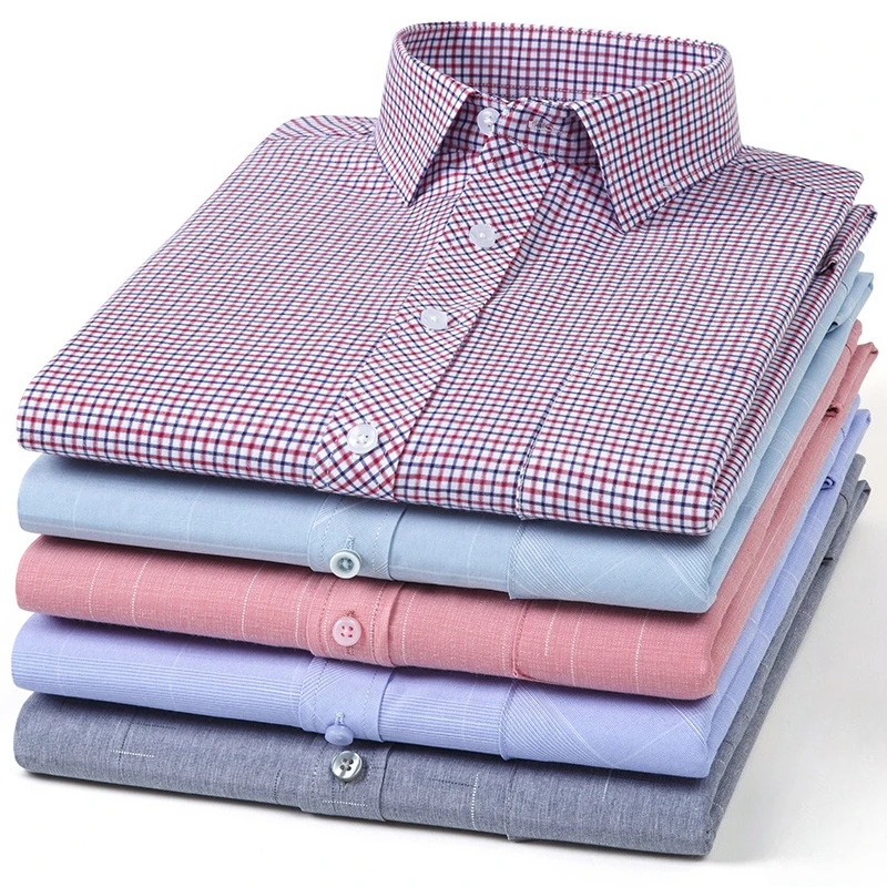ModaL cotton long sleeve shirts for man slim fit formal plian shirt plaid single pocket tops soft casual office elegant clothes