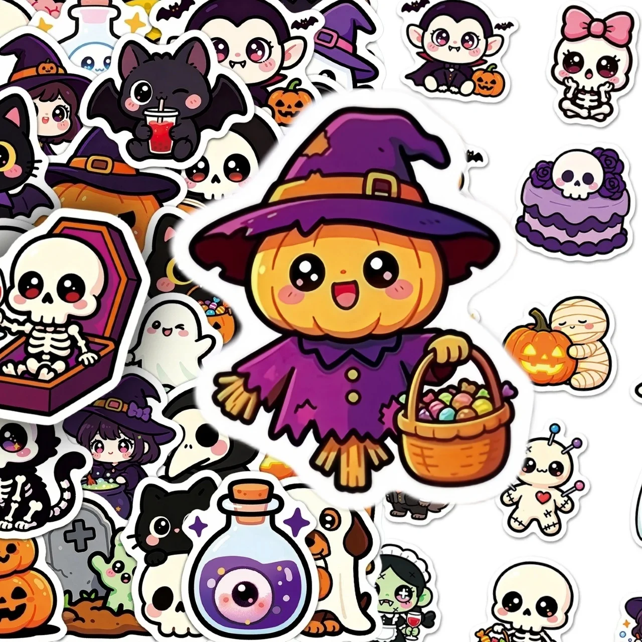 10/30/50Pcs Original Super Cute Halloween Stickers, Lovely Skull Decals for Toy, Journal, Kuka Card DIY Decor