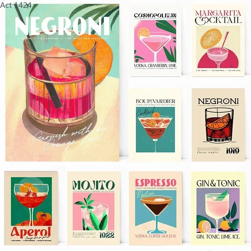 Classic Cocktail Negroni Mojito Bar Bartender Poster Print Wall Art Pictures Canvas Painting Living Room Bedroom Home Decor G