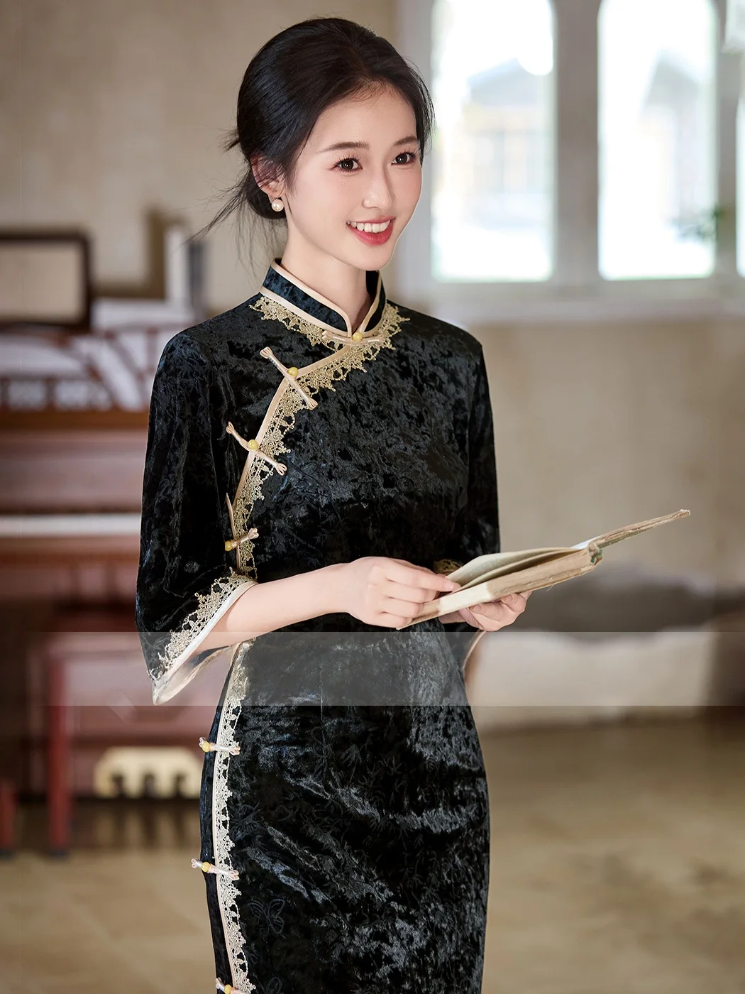 

Элегантный облегающий топ в стиле ретро для девочек, вдохновленный эпохой Китайской Республики, для повседневной носки, осенний вариант.