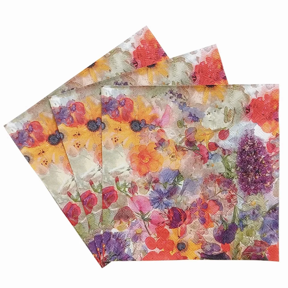 20PCS Floral Square Colorful Printed Party Disposable  Napkins for Celebration Events Paper Napkin Serviette En Papier