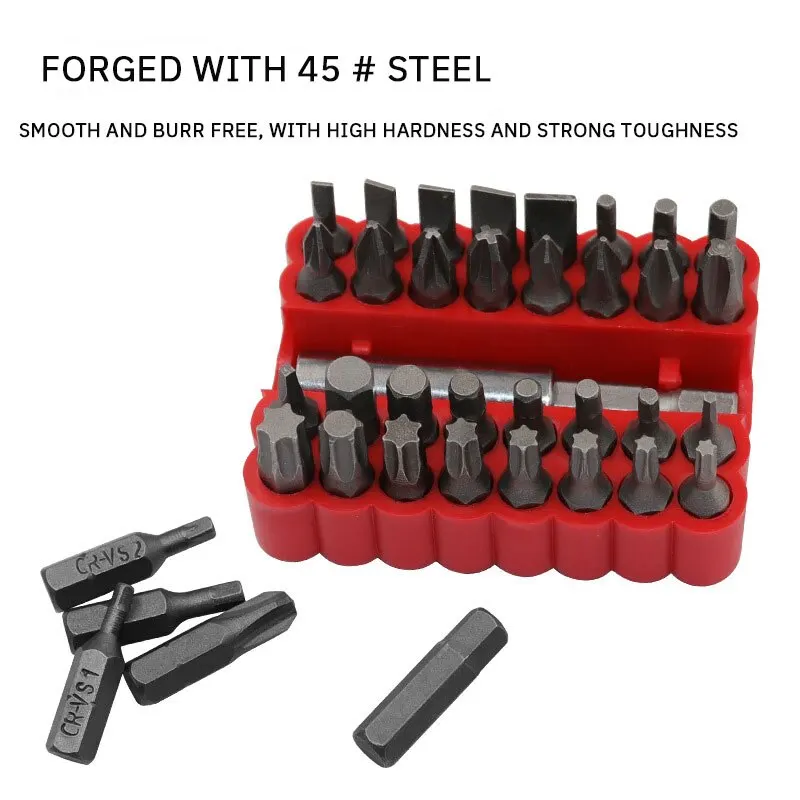 33PCS Bit Set Smooth High Hardness Solid Electric Screwdriver Bit Set Rechargeable Drill Bits Special Shaped Screwdriver Bits