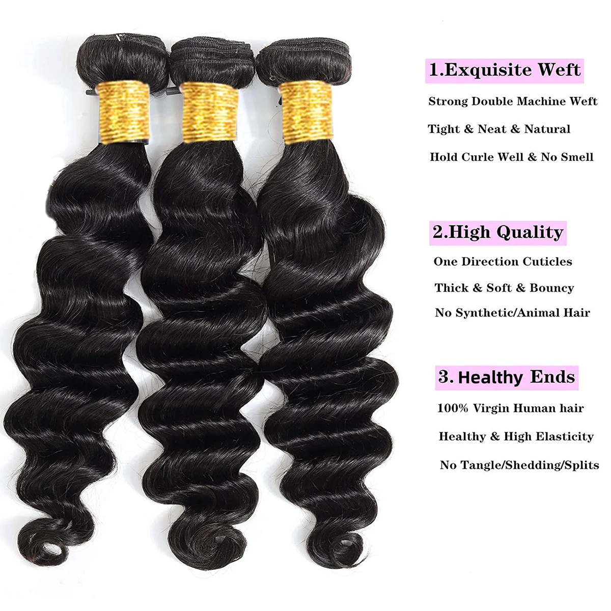 16Aルーズウェーブ 30～32インチ カールヘアエクステ 100%ブラジル産バージンヘア 人毛ディープウェーブエクステ 3/4束