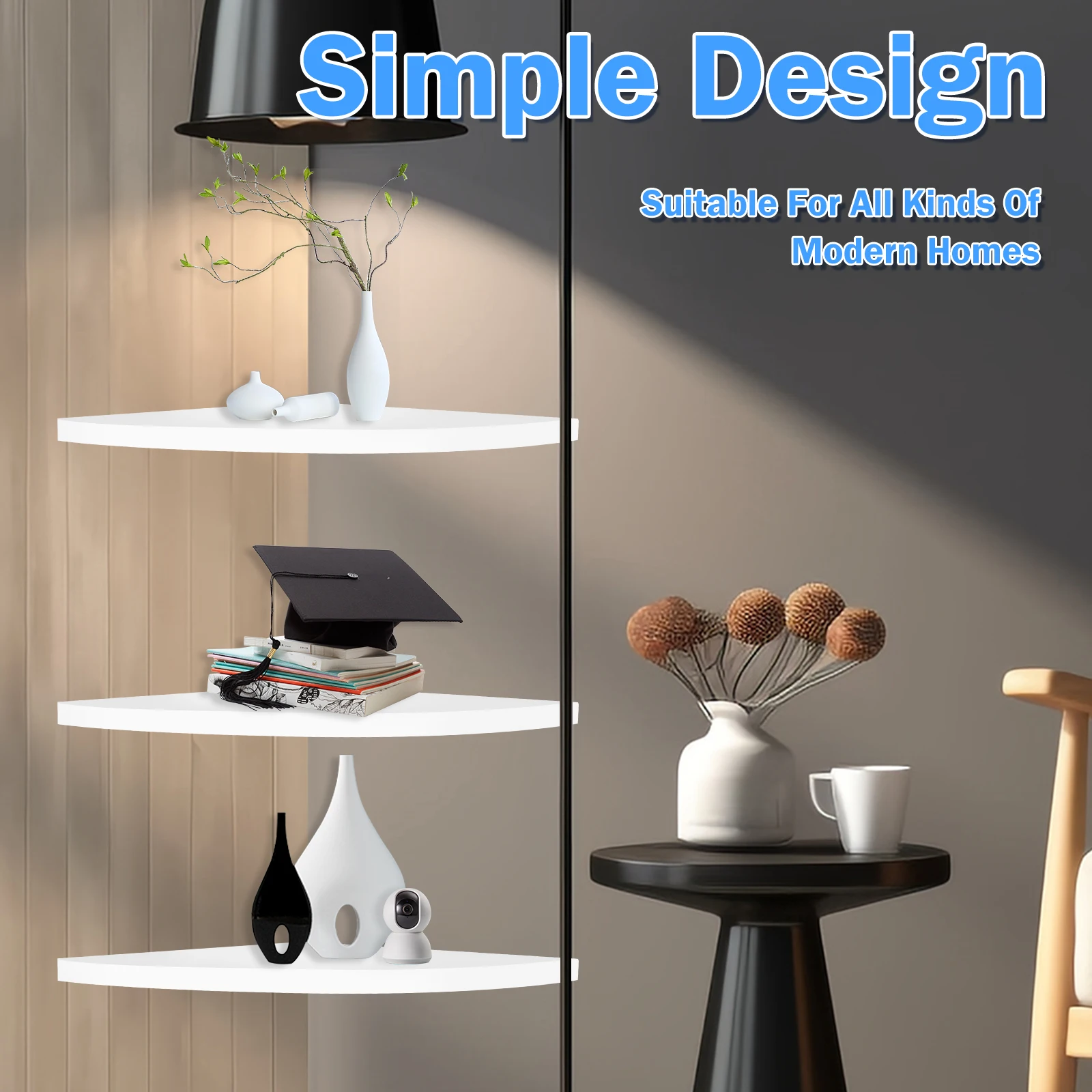 3Pcs White Corner Wall Shelves – Decorative Multipurpose Storage Rack Set 6