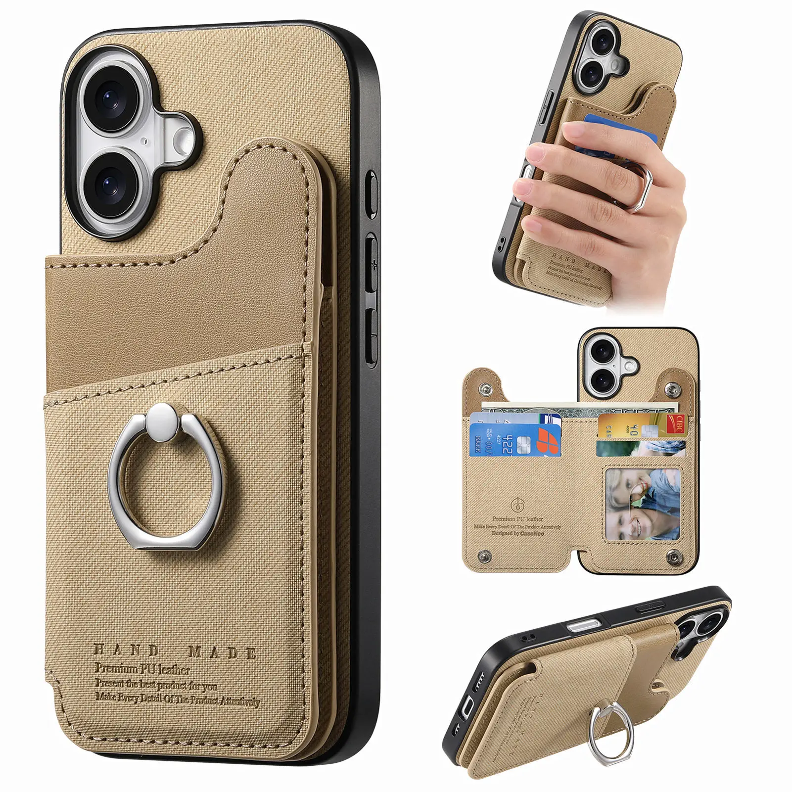 Finger Ring Wallet Case for Samsung Galaxy A54 A34 A24 A14 A04 A04E A04S RFID Blocking 5 Cards Slot Holder Anti Drop Phone Cover
