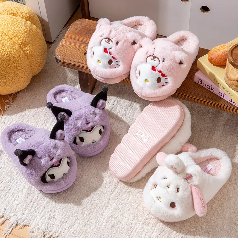 

Hot Sanrio My Melody Girl Winter Cotton Slippers Student Fashion Cartoon Anime Child Fleece-Lined Thicken Soft Sole Slippers New