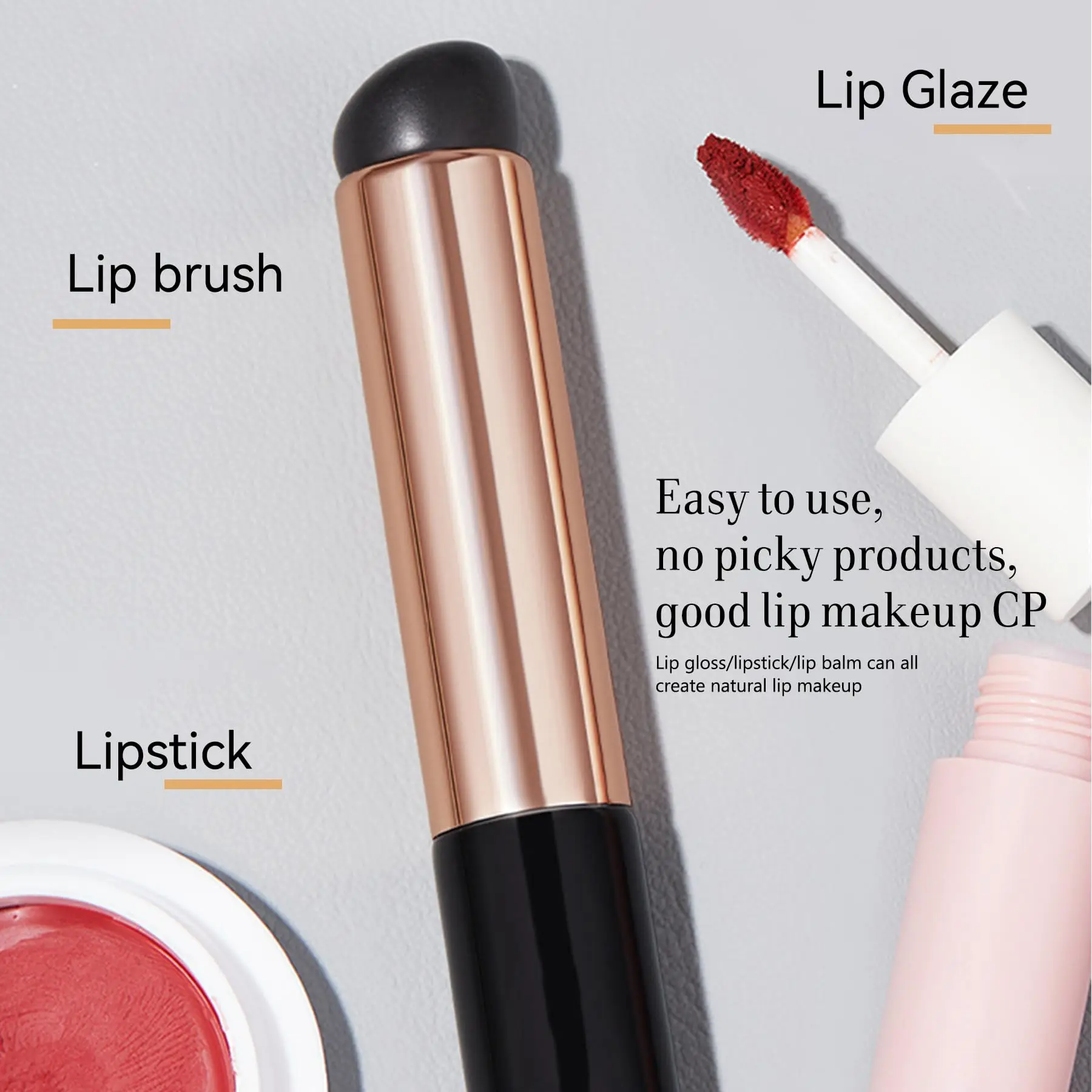 Pennello per labbra in silicone, applicatore per pennelli per labbra a testa tonda con coperchio per correttore balsamo lucidalabbra per rossetto