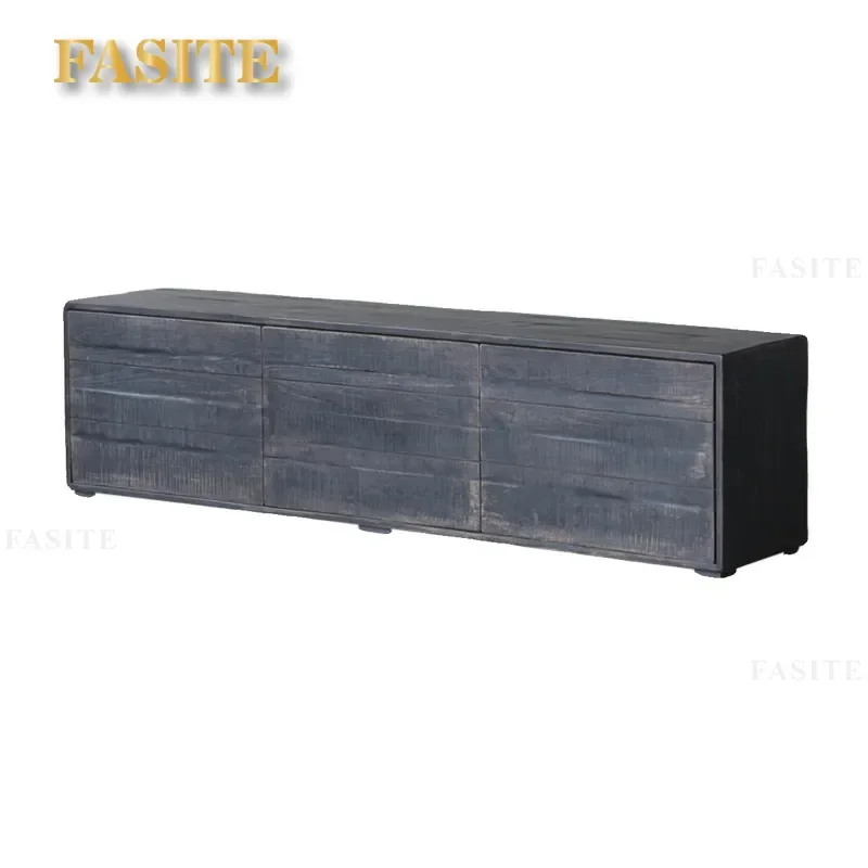 For Japanese Style Antique Replica Black TV Cabinet Wabi Sabi  Room Display Long Locker Solid Wood Storage Furniture
