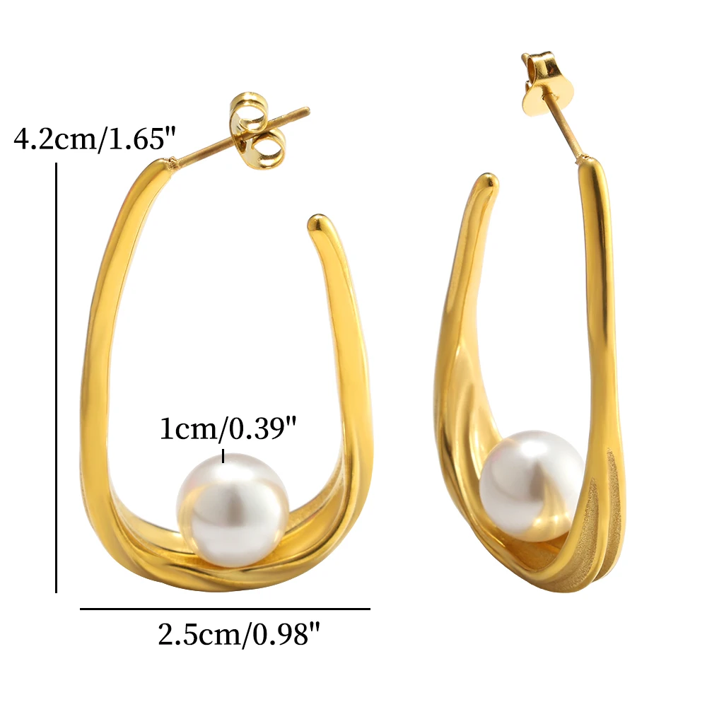 U-shaped stainless steel pearl earrings with anti discoloration and low allergy properties, suitable for women's daily jewelry