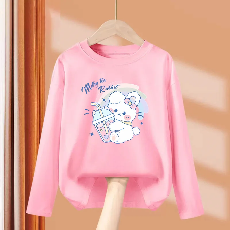 Koreanischen Stil Kaninchen Getränke T-shirt für Baby Mädchen Langarm Süße Tops Kinder Frühling und Herbst Kleidung
