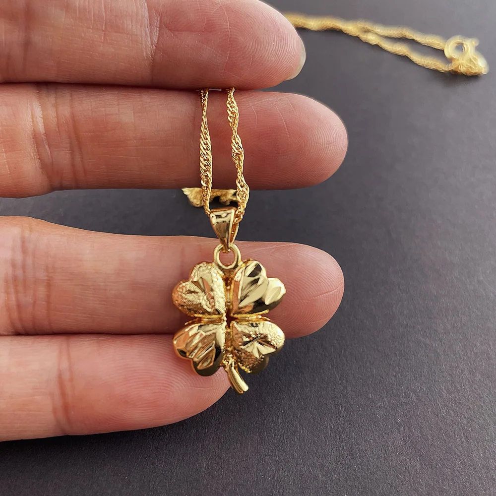 18K Gold Necklace Lucky Clover Pendant 24K Gold For Woman Charm Jewelry Wedding Party Gift