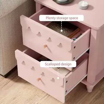 Juego de 2 mesitas de noche con diseño de pétalos, moderno juego de 2 mesitas de noche con 2 cajones para dormitorio, mesa auxiliar festoneada 10 best sales Juego de 2 mesitas de noche - №7