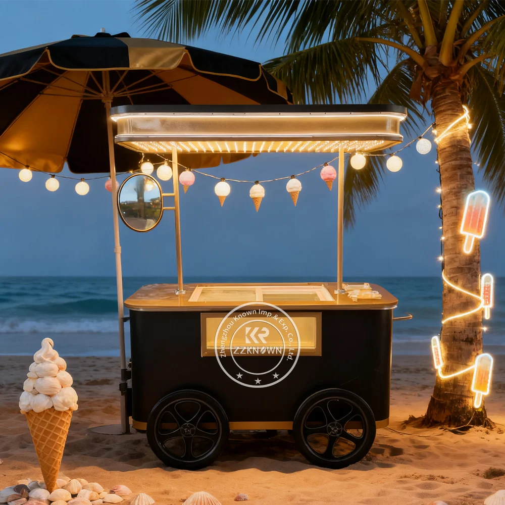 

Beautiful Large Gelato Ice Cream Freezer Push Cart Ice Cream Mobile Cart for Ice Cream