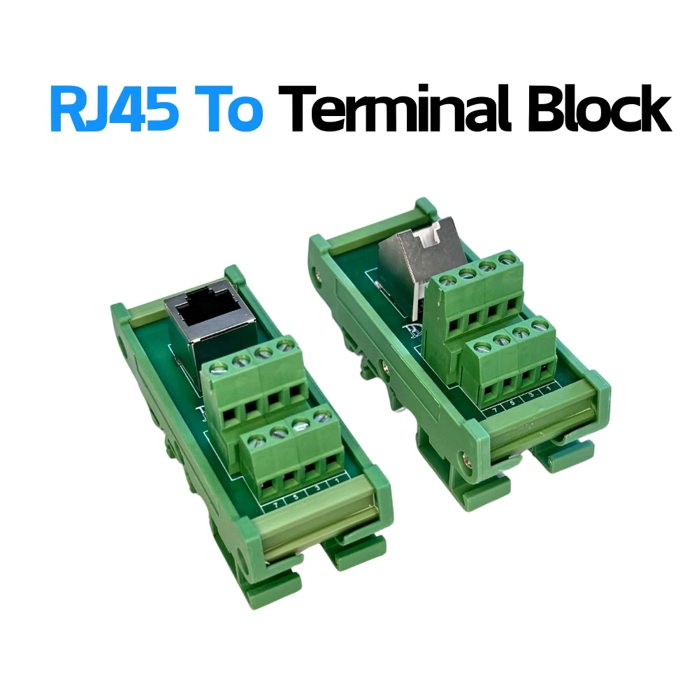 RJ45 To 4PIN Screw Terminal Block 45 Degree Din Rail Mounting Breakout Board