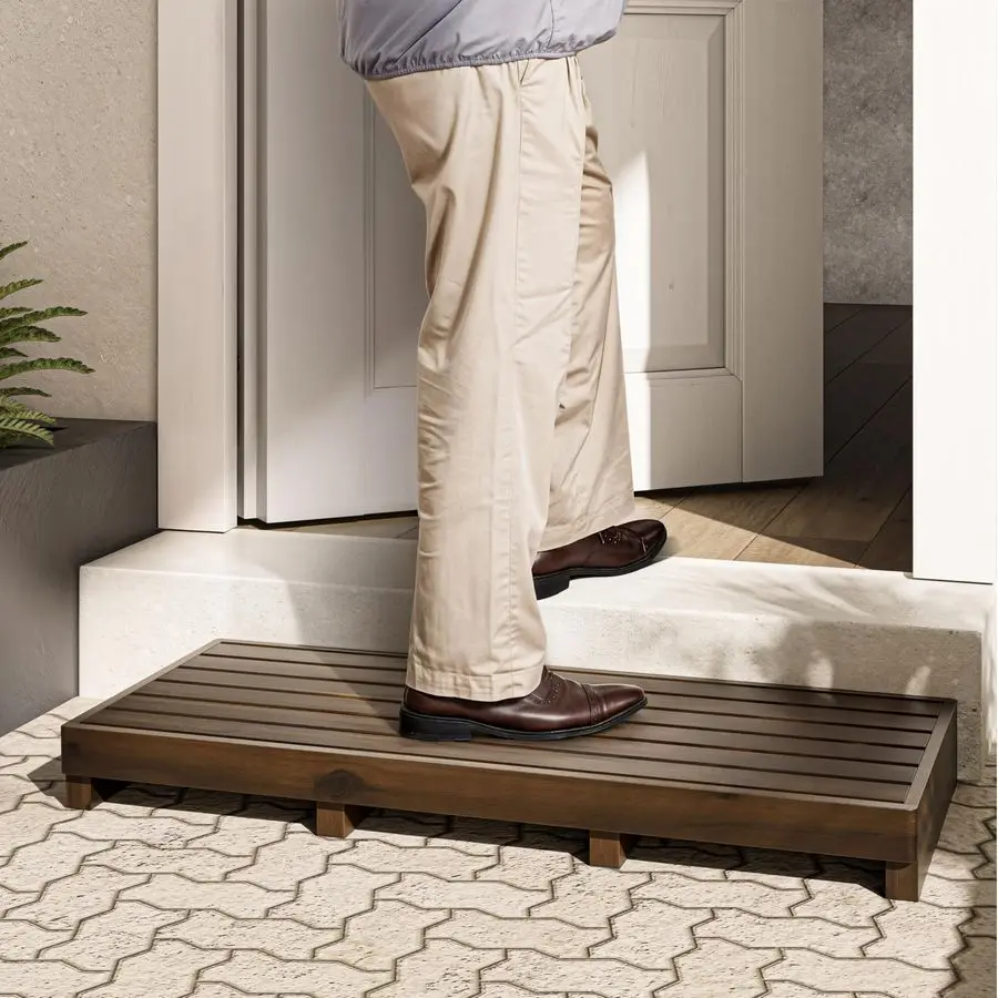 

One Step Stool for Elderly 35 Length Acacia Wood High Riser Step Stool with NonSlip Pads 550 Lbs Wooden Mobility Stepping Stools