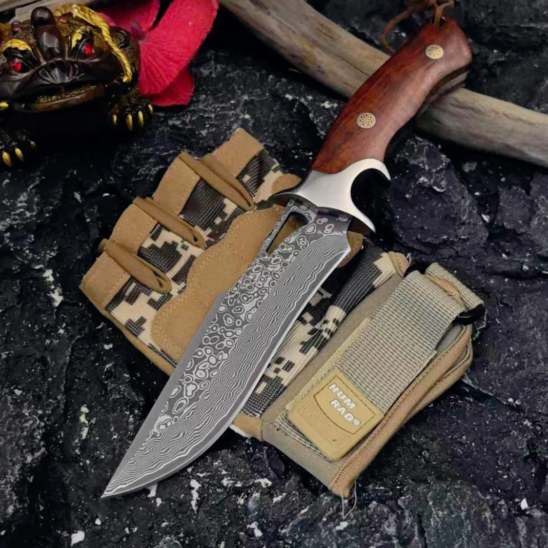 High Hardness Damascus Blade Red Sandalwood Pocket Knife Survival EDC Camping Tools with Gift Box, Christmas