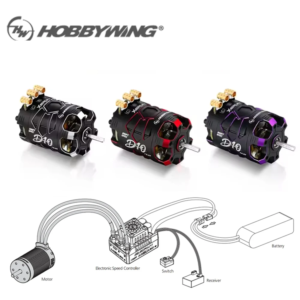 HobbyWing XeRun D10 محرك مستشعر بدون فرشاة 10.5T(4600KV) 13.5T(2900KV) 2S Lipo 1:10 RC سيارة خفيفة الوزن لسيارة الانجراف RC 1/10