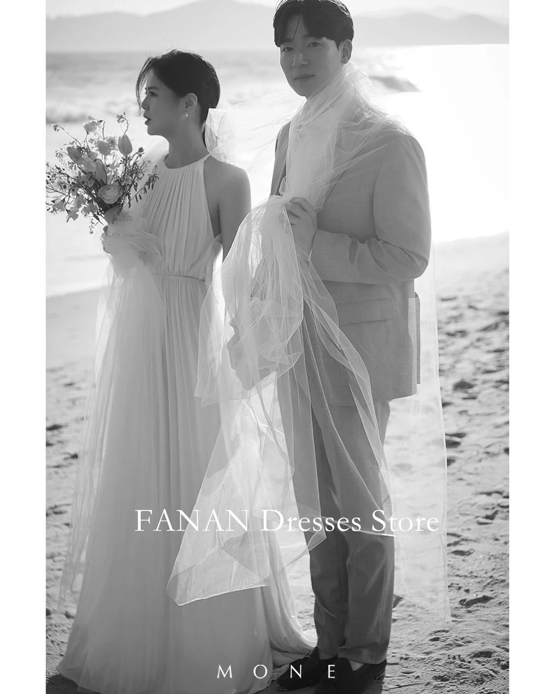 

FANAN O-Neck Sleeveless Korea Ivory Chiffon Pleated Backless Wedding Dresses 웨딩드레스 Custom Made Pretty Bride Gowns Plus Size