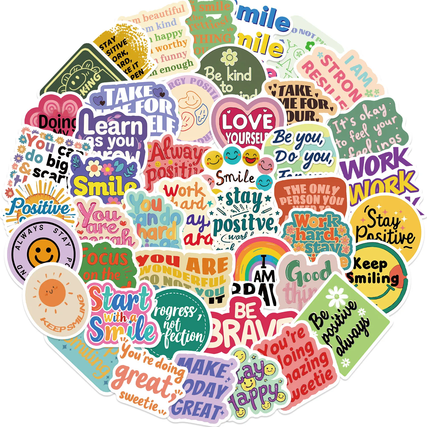 50/100개 긍정적인 격려 스티커 귀여운 스케이트보드 그래피티 데칼 여행가방 자전거 선물 전화기 자전거 스티커