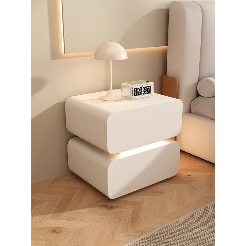 Smart bedside table Cream style simple modern solid wood bedside storage cabinet Bedroom light luxury high-end bedside cabinet