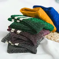 Calcetines con purpurina a rayas para mujer, medias brillantes Harajuku, ropa de calle de moda, calcetines sueltos de algodón de filigrana, lencería femenina bonita