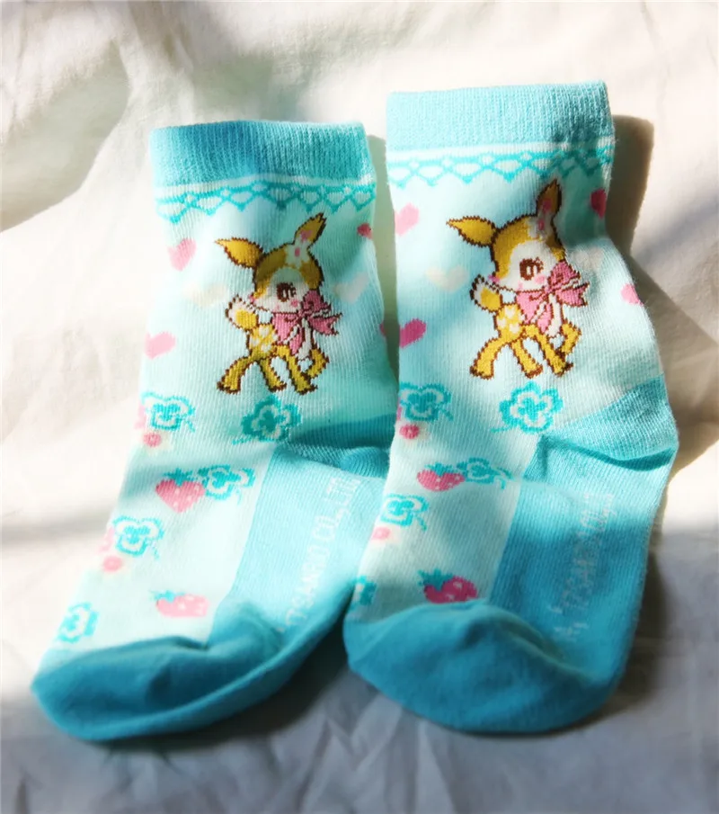 Hummingmint Fawn Deer Socks for Girls Kids Anime Kawaii Cute Cotton Socks Blue