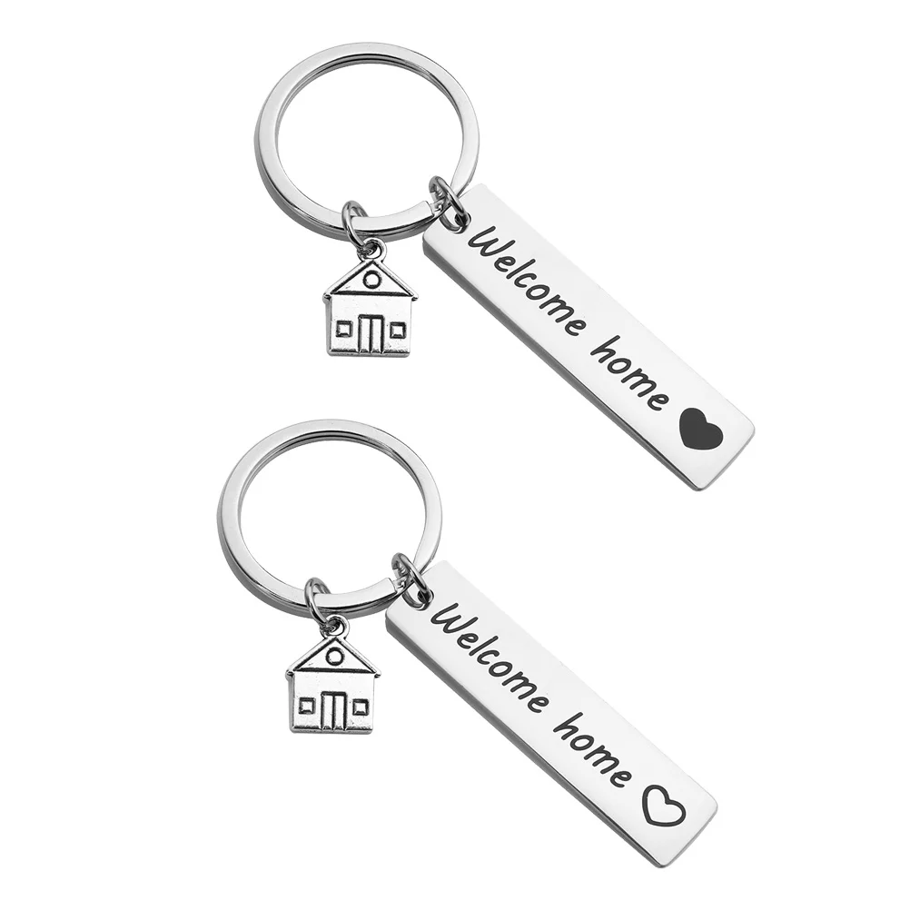 

2 Pcs Key Chain Stainless Ring Wallet Welcome Home 304 Steel Rings Gift Lovers Chains