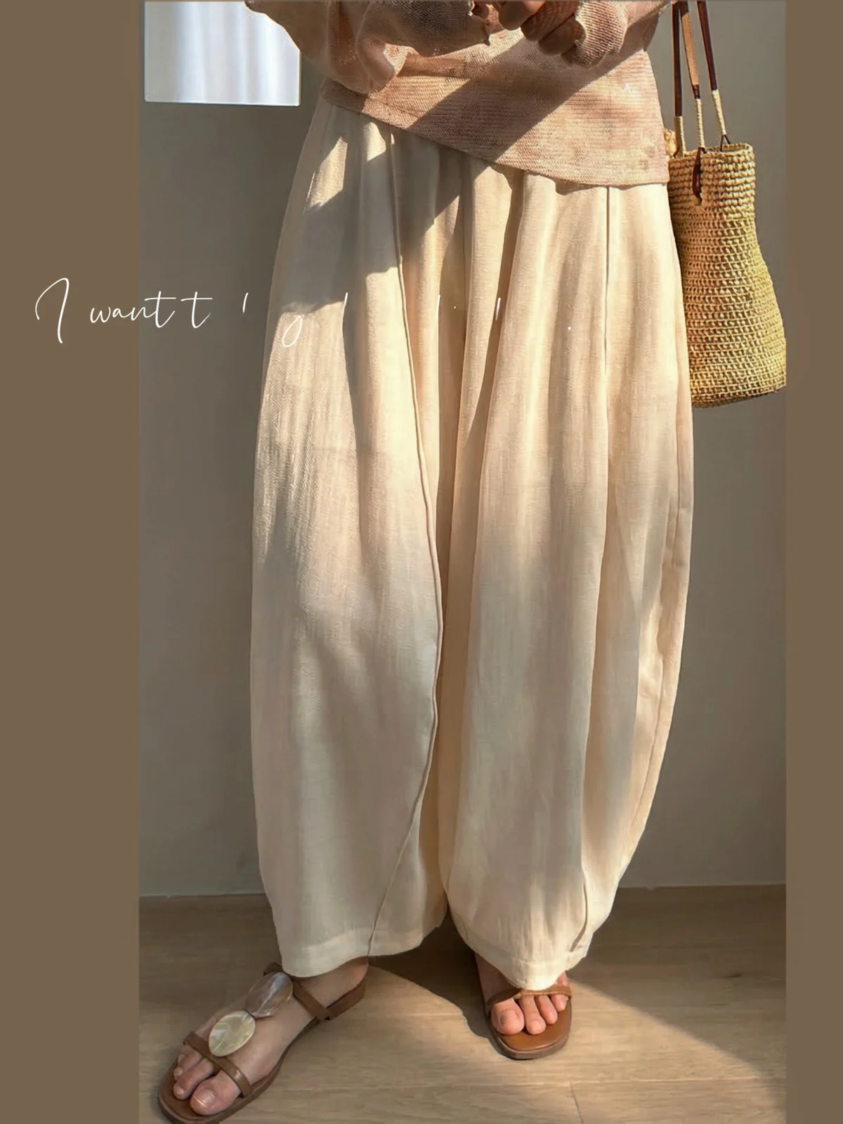 

Женские широкие брюки Mao Li Xiaoli с высокой талией, свободного кроя, в льняном стиле, повседневные, для весны и лета, модные