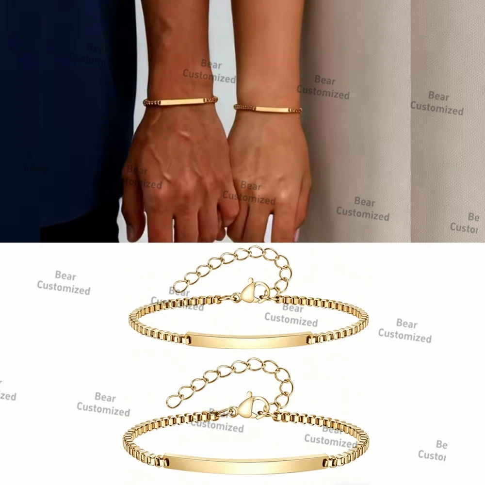 Custom Couple Bracelet Thin Chin Bracelet for Men Women ,Stainless Steel Lover Name Wristband,Valentine's Day Anniversary Gifts