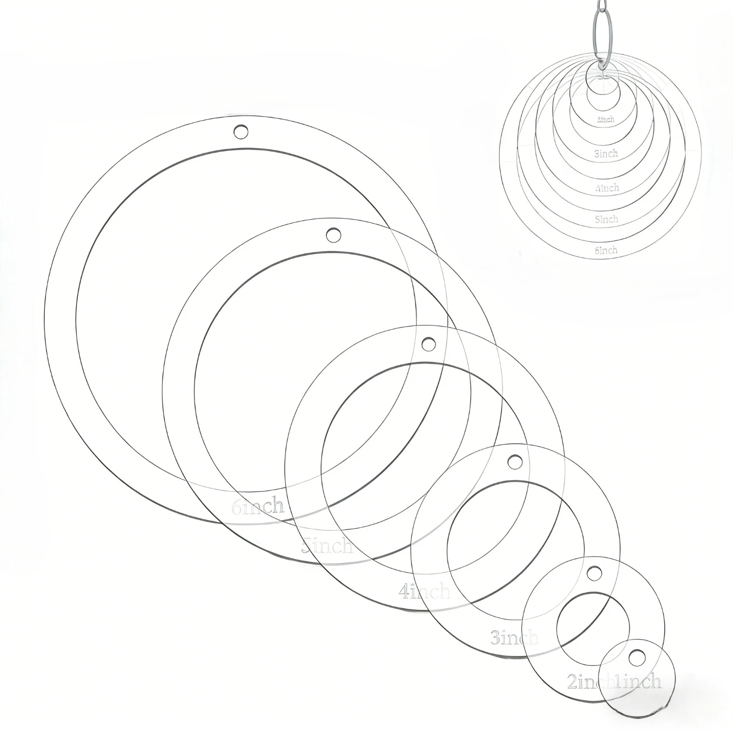 Circle Quilting Templates Set 6 Pieces Acrylic Circles 1 to 6 Inch Diameter for Sewing Patchwork Crafts with Compact Storage