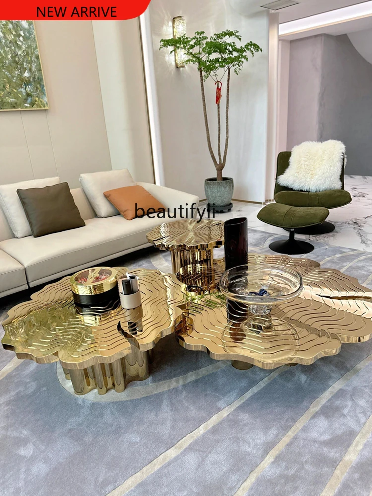 

Light Luxury Combined Tea Table High-End Villa Living Room Stainless Steel Coffee Table Tea Table G1218