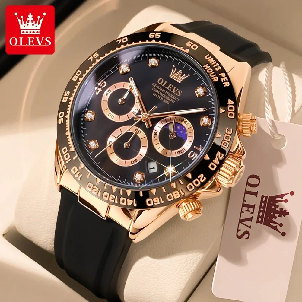 OLEVS 2875 Men's Watches Chronograph 24Hour Moon Phase Auto Date Week Waterproof Luminous Luxury Brand Original Quartz Watch Man