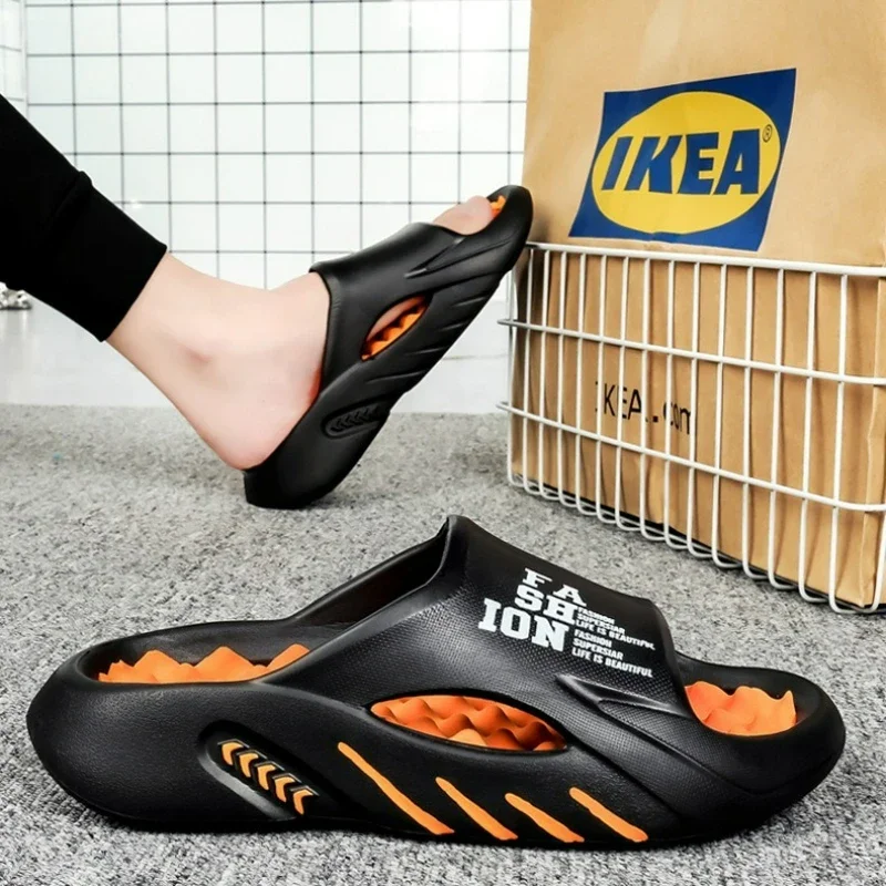 

Дизайнерские массажные тапочки для мужчин: легкие, с мягкой подошвой из ЭВА, модные повседневные спортивные сандалии, уличные пляжные тапочки для мужчин