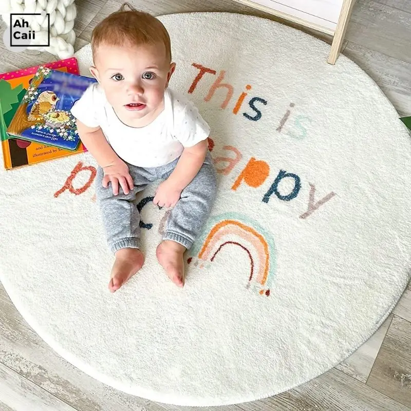 

Rainbow Round Carpet Fluffy Rug Furry Mat For Children Soft Bedroom Carpet Modern Living Room Floor Mat Kids Fur Rug Room Decor