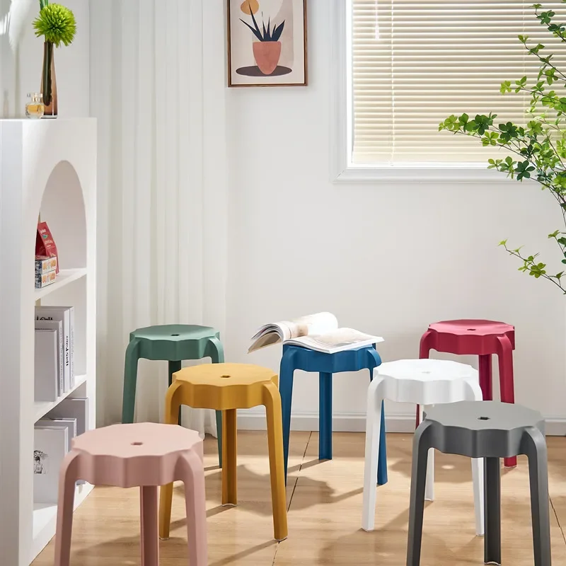 Household Internet celebrity adult plastic stool thickened commercial stackable shoe stool simple round dining stool