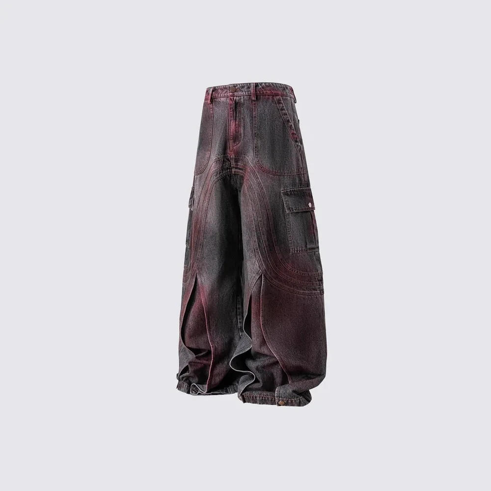 High Street High Street Pants Jeans Pants Men's Straight Leg Splicing Splashed Ink Micro Flared Fashion Pants