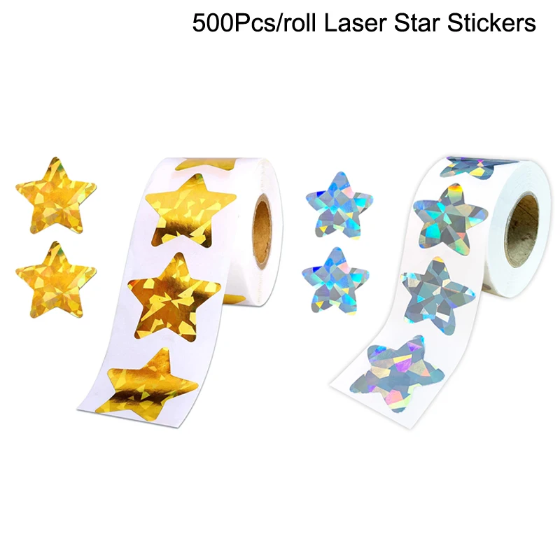 500Pcs Laser Star Stickers Labels Self-adhesive Sticker Kid Rewards Stickers For Party Activity Gift Business Stationery Sticker