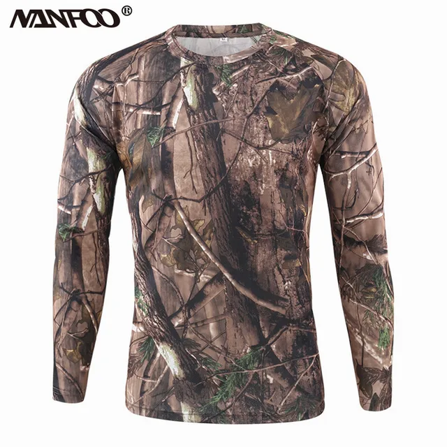 Męska koszulka z długim rękawem na wiosnę i jesień Bionic Camouflage Hunting Under-Shirt Oddychająca, odporna na pot, szybkoschnąca koszulka sportowa