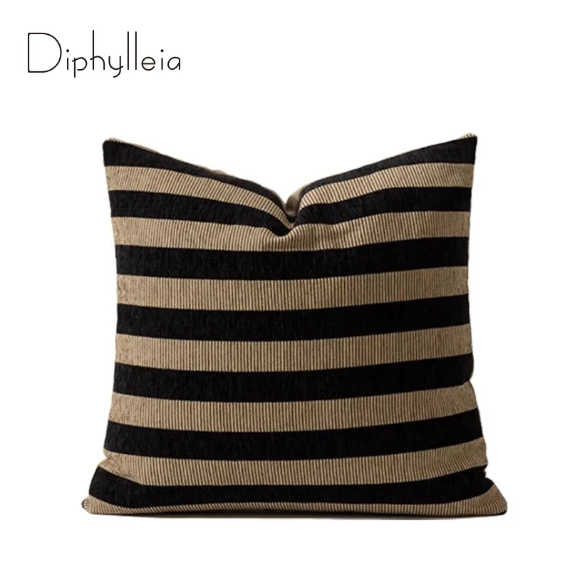 Diphylleia FF Casa funda de cojín inspirada Mocha marrón oscuro rayas anchas chenilla de lujo funda de almohada moderna y elegante decoración del hogar