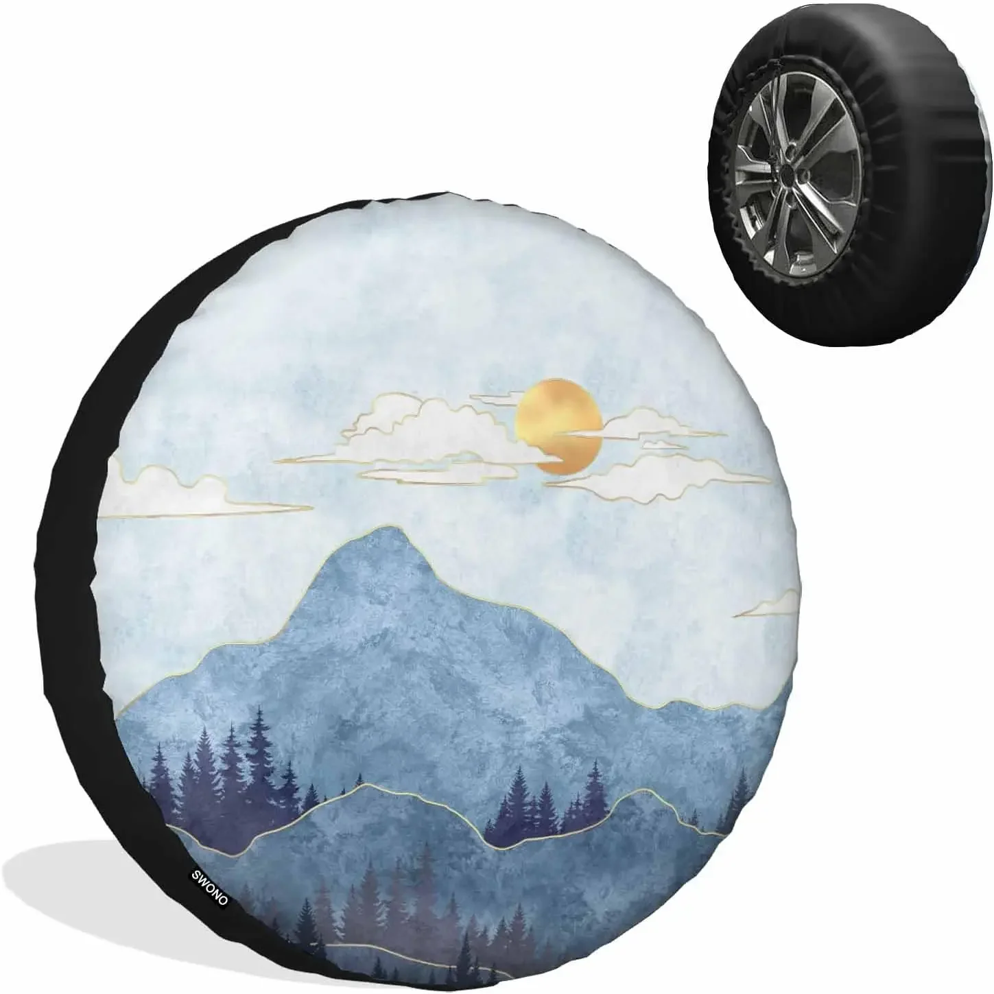 Mountain Scenery Spare Tire Covers Wheel Guards Weatherproof Camping Trailer Universal Fits for Trailer SUV Truck Camper Travel