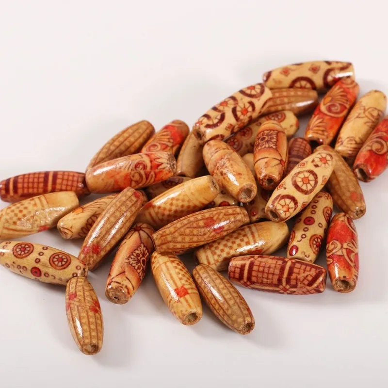 100 PCs/bag 2 Style Wood Color Square Vintage Painted Wooden Beads African Hair Rings Reggae Braided Dreadlock Accessories