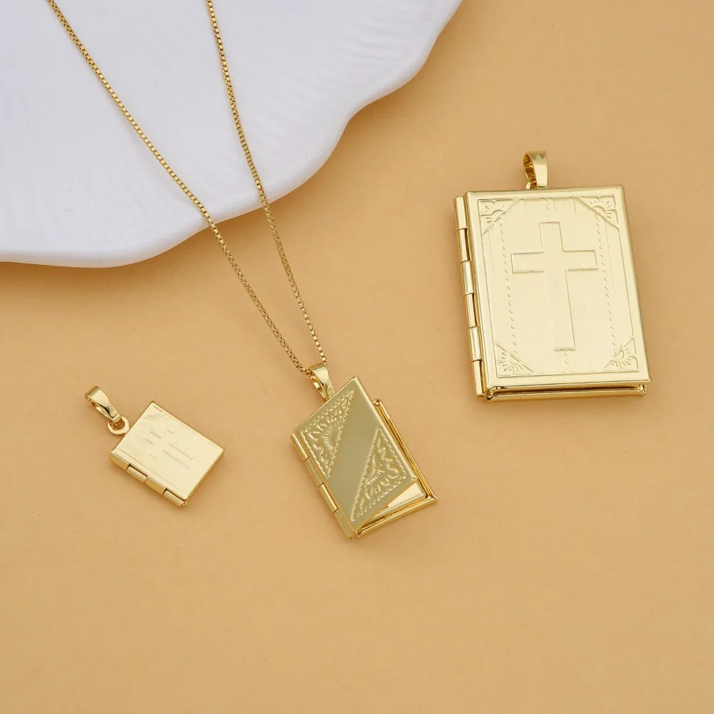 

2 Pcs Copper Plated Gold Openable Photo Box Pendant for DIY Necklace Jewelry Making Part Square Cross Charm Accessorie Wholesale