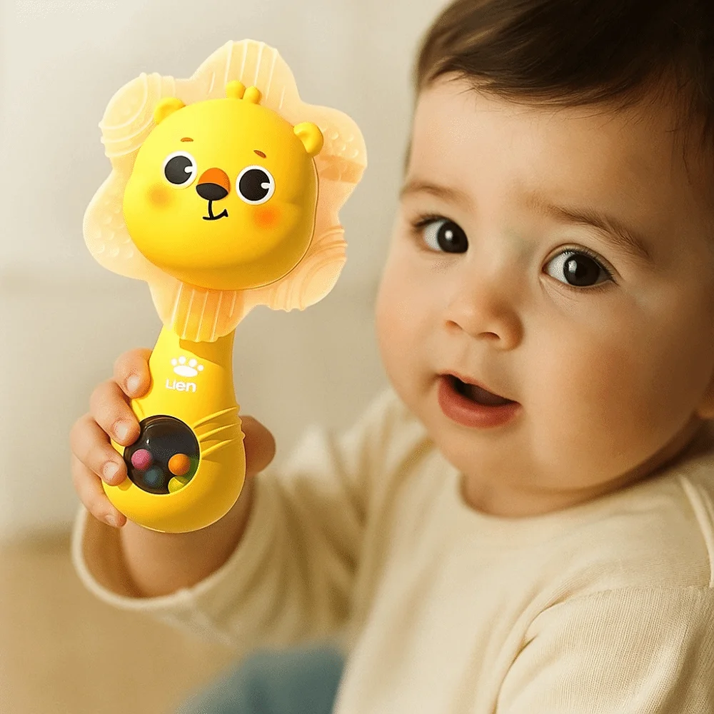 عضاضة موسيقى بلاستيكية قابلة للمضغ موسيقى مونتيسوري الحسية لعبة خشخيشة ناعمة للشرب جرس مكرنك يدويًا 0 12 شهرًا #4