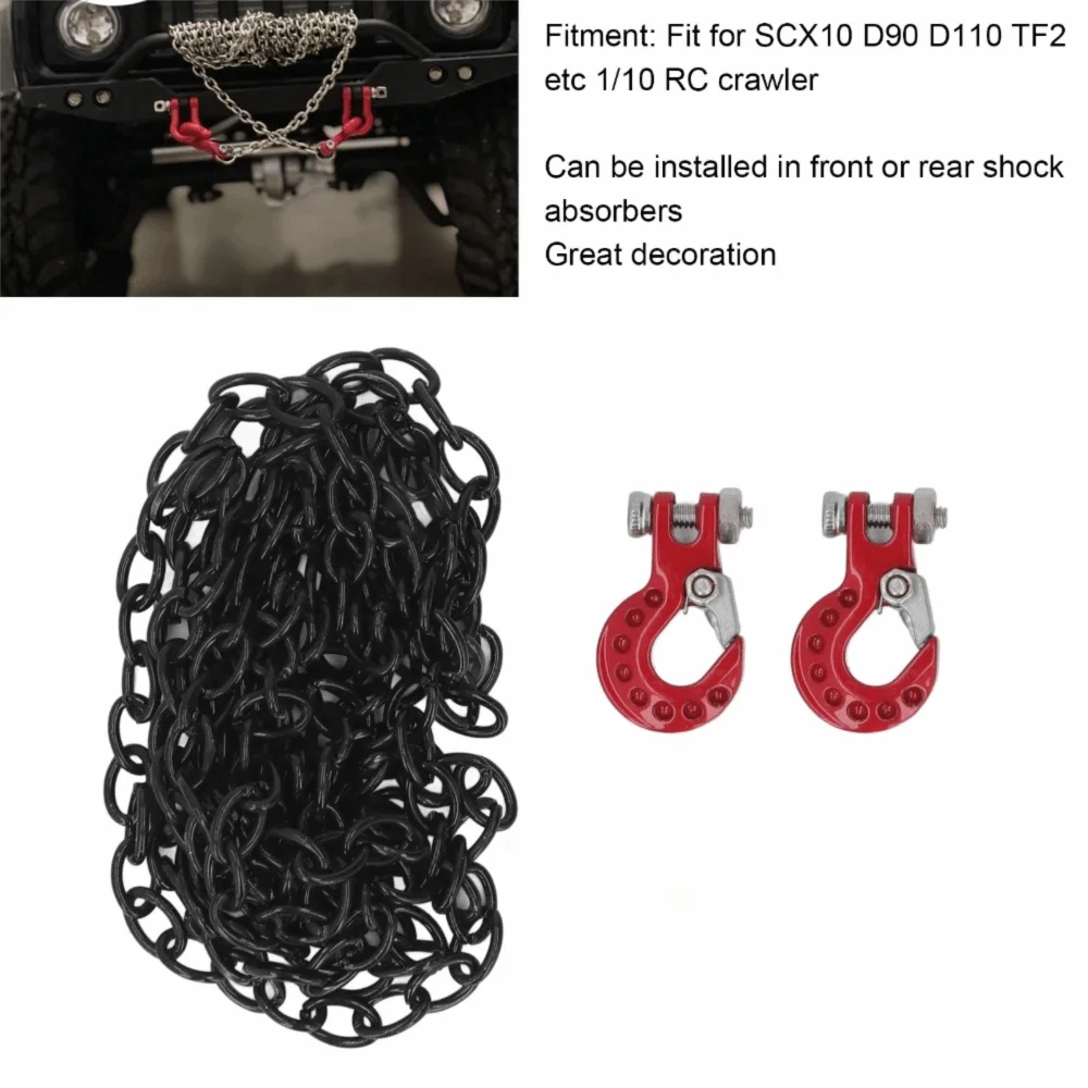 Mini Size RC Car Tow Hook Trailer Chain Set Easy Installation Tow Hook for SCX10/D90/D110/TF2/TRX4 1/10 RC Crawler Truck