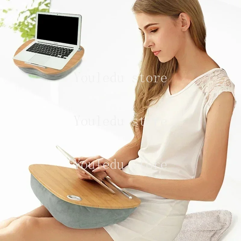 New Portable Bamboo Laptop Table Pillow Lap Desk Bookshelf Tray Tablet Stand Handy Learning Desk Holder For Bed Notebook Outdoor