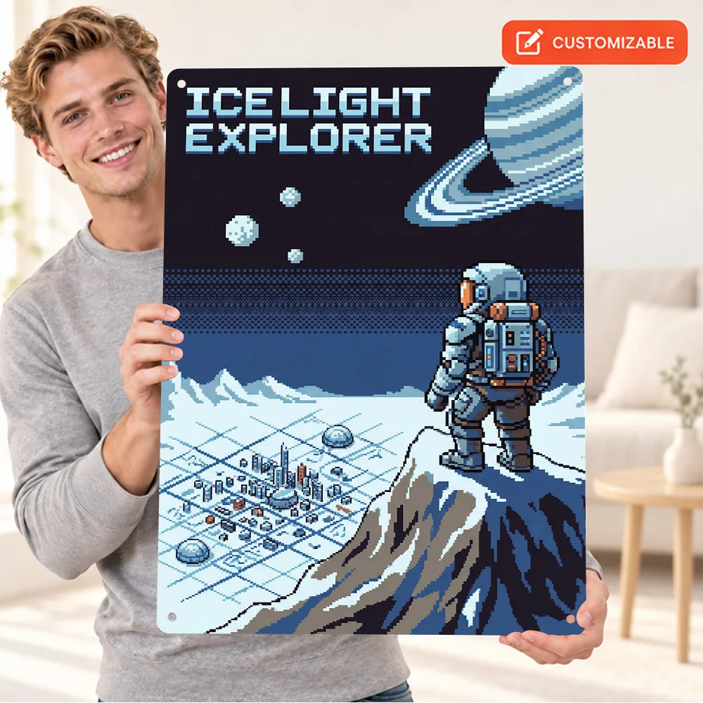 Pixel Space Explorer Printed Poster Astronomy Graphic Creative Workspace Wall Art Personalized Aluminum Metal Sign Unique Gift