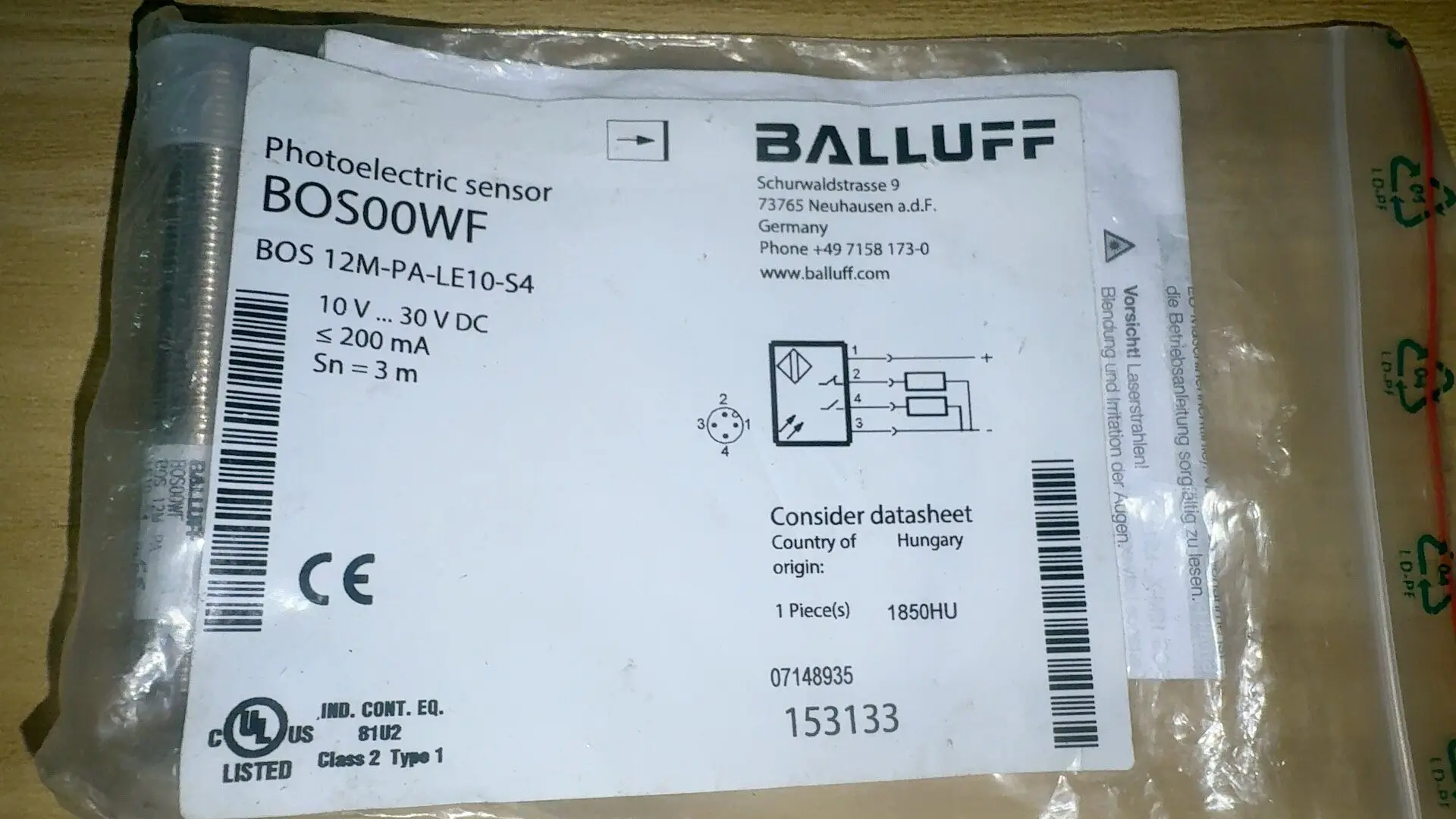 New original Balluff BOS00WF photoelectric sensor, model BOS 12M-PA-LE10-S4 high quality