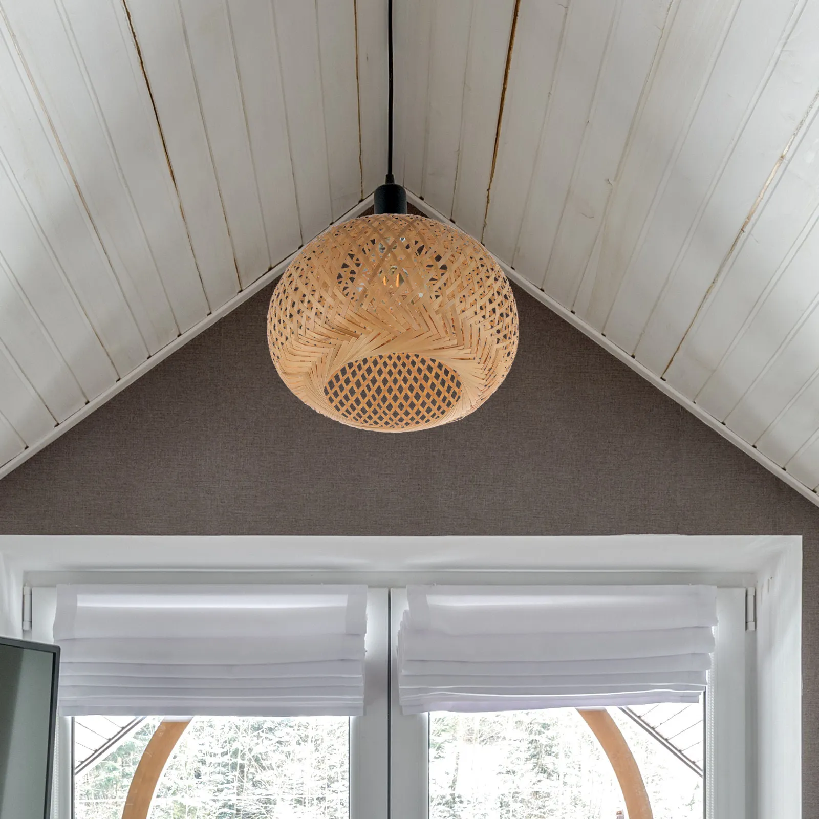 

Bamboo Lampshade Woven Structure Lightweight Easy Install Hanging Lamp Shade Softens Bright Light Pendant Ceiling Lamp Shade