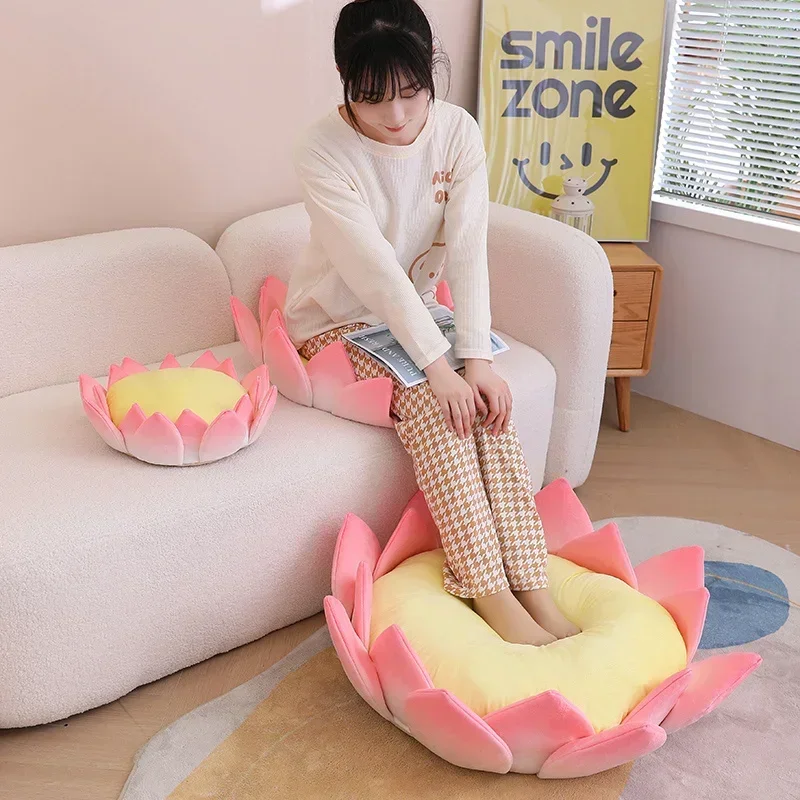 Soft Stuffed Plant Flower Toy Floor Mat Pink Lotus Flower Plush Pillow Back Cushion Bedroom Home Pillow Birthday Xmas Gifts