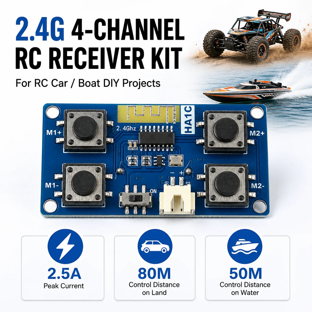 2.4G 4 Channel RC Remote Control Receiver Transmitter Kit Anti Interference For Diy Toy Car Boat Automatic frequency matching